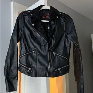 Leather jacket, faux leather, faux fur interior